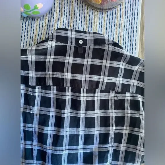 Rag & Bone Plaid Tie Front Button Down Shirt Dress Sz M Black White Long Sleeve - Picture 10 of 11